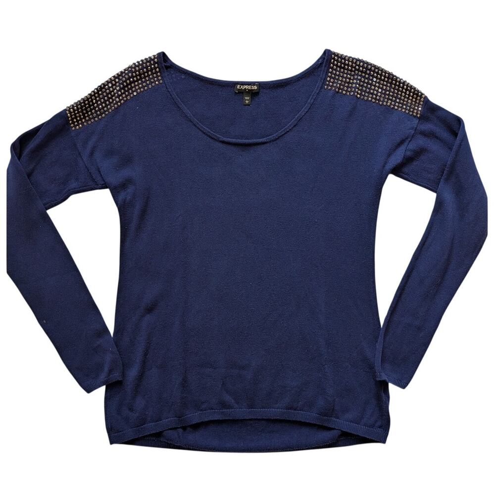 Express Womens Sz Large Midnight Blue Woven Sweater Long Sleeve Top Shirt